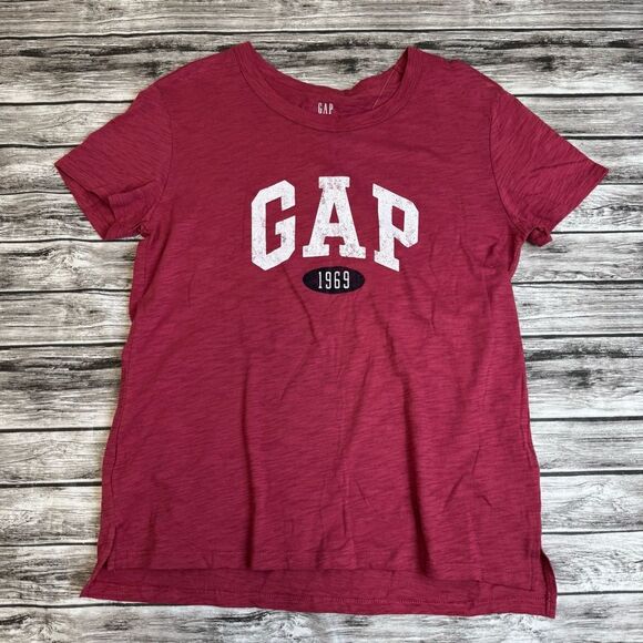 GAP Womens Basic Branded T Tee Shirt S SM Small Wine Merlot Red White Hi Low NWT - Picture 12 of 13